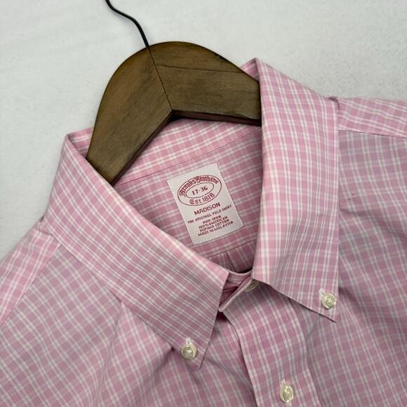 Brooks Brothers Shirt men's 17-36 Large Pink White Madison Supima Cotton Oxford - Picture 1 of 10